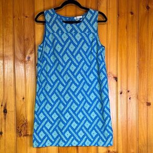 Blue Geometric Pattern Midi Dress